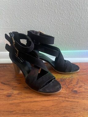 Melrose & Market Womens Black Block Heels Strappy Buckles